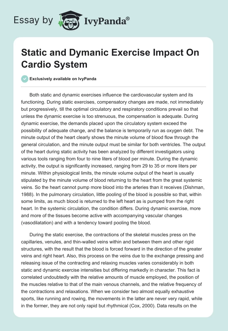 Static and Dymanic Exercise Impact On Cardio System. Page 1
