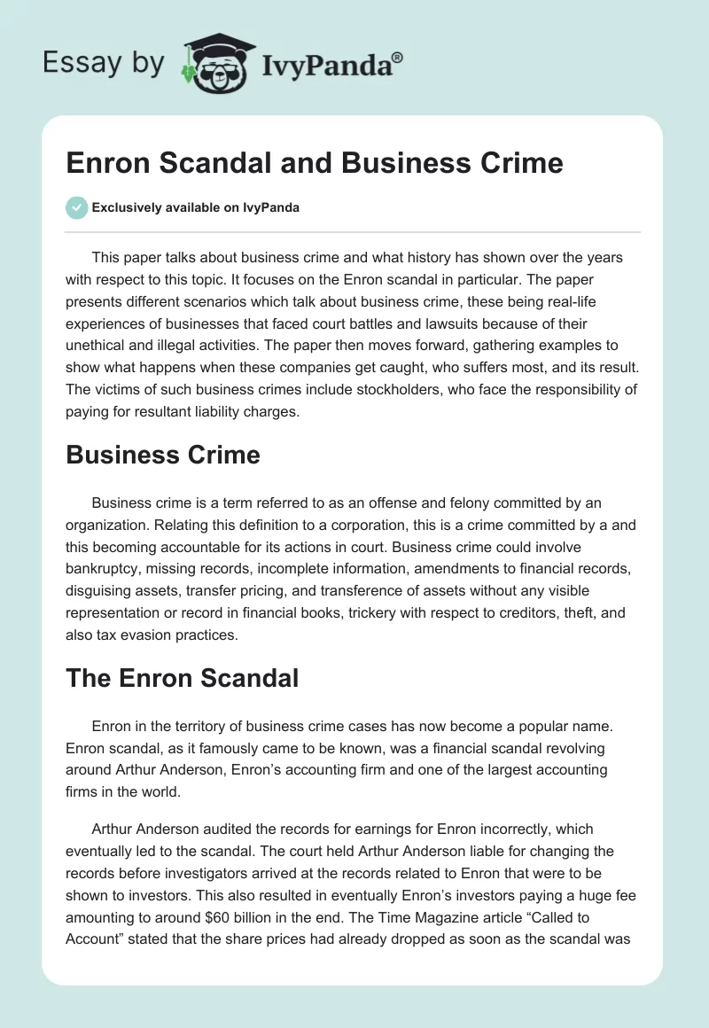 Enron Scandal and Business Crime. Page 1