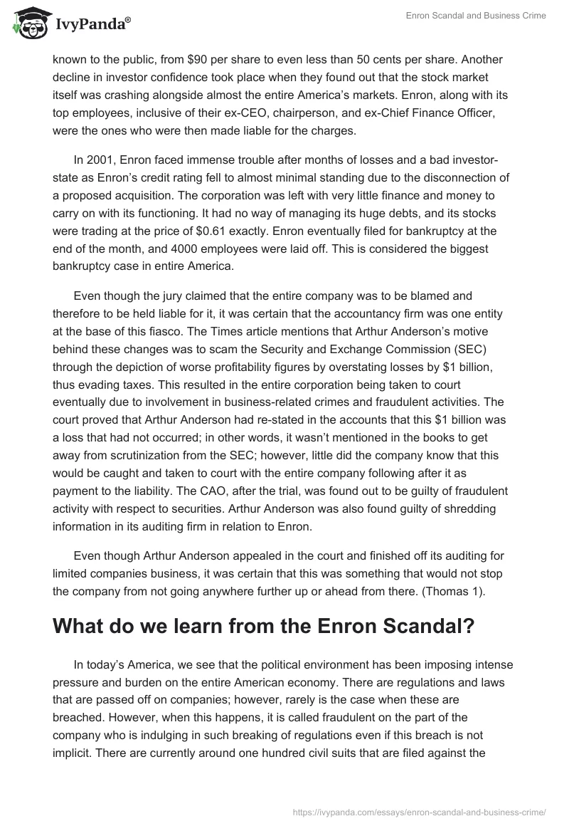 Enron Scandal and Business Crime. Page 2
