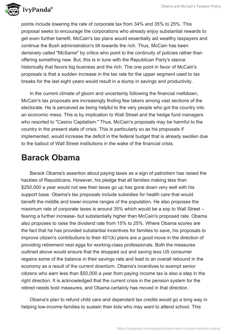 Obama and McCain's Taxation Policy. Page 2