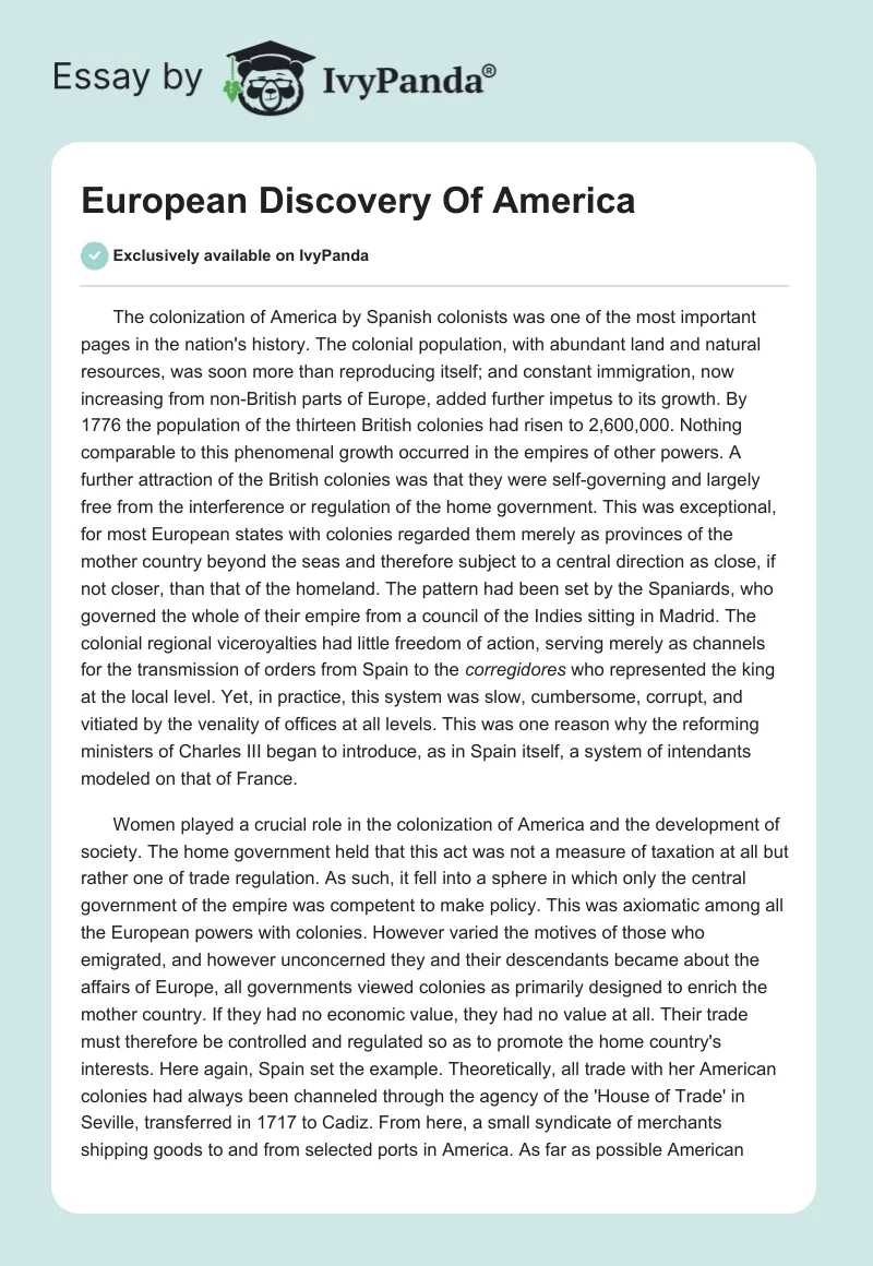 European Discovery Of America. Page 1