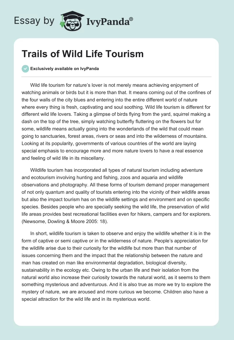 Trails of Wild Life Tourism. Page 1