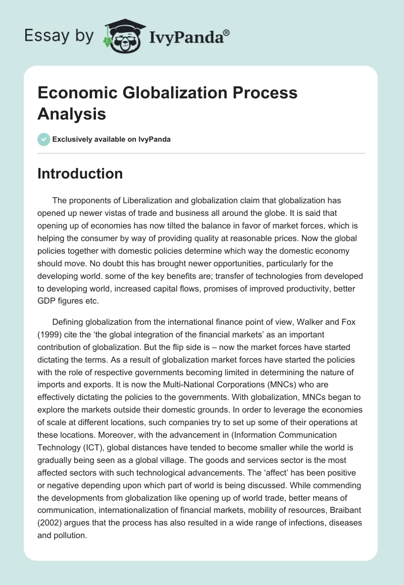 Economic Globalization Process Analysis. Page 1
