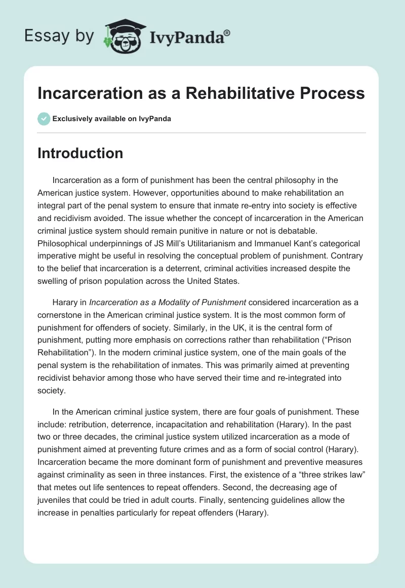Incarceration as a Rehabilitative Process. Page 1