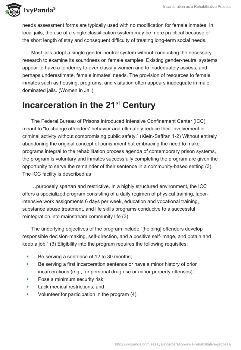 Incarceration as a Rehabilitative Process. Page 5