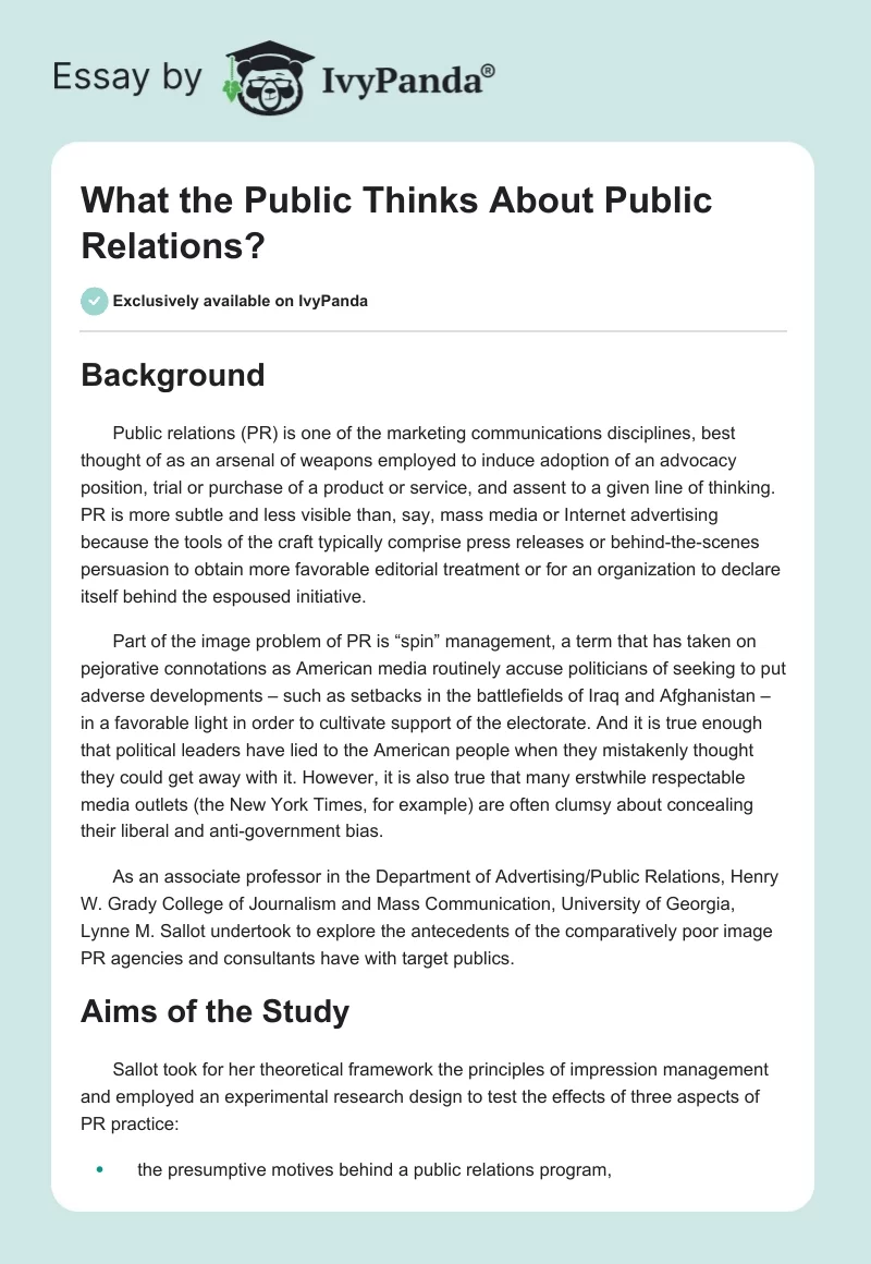 What the Public Thinks About Public Relations?. Page 1