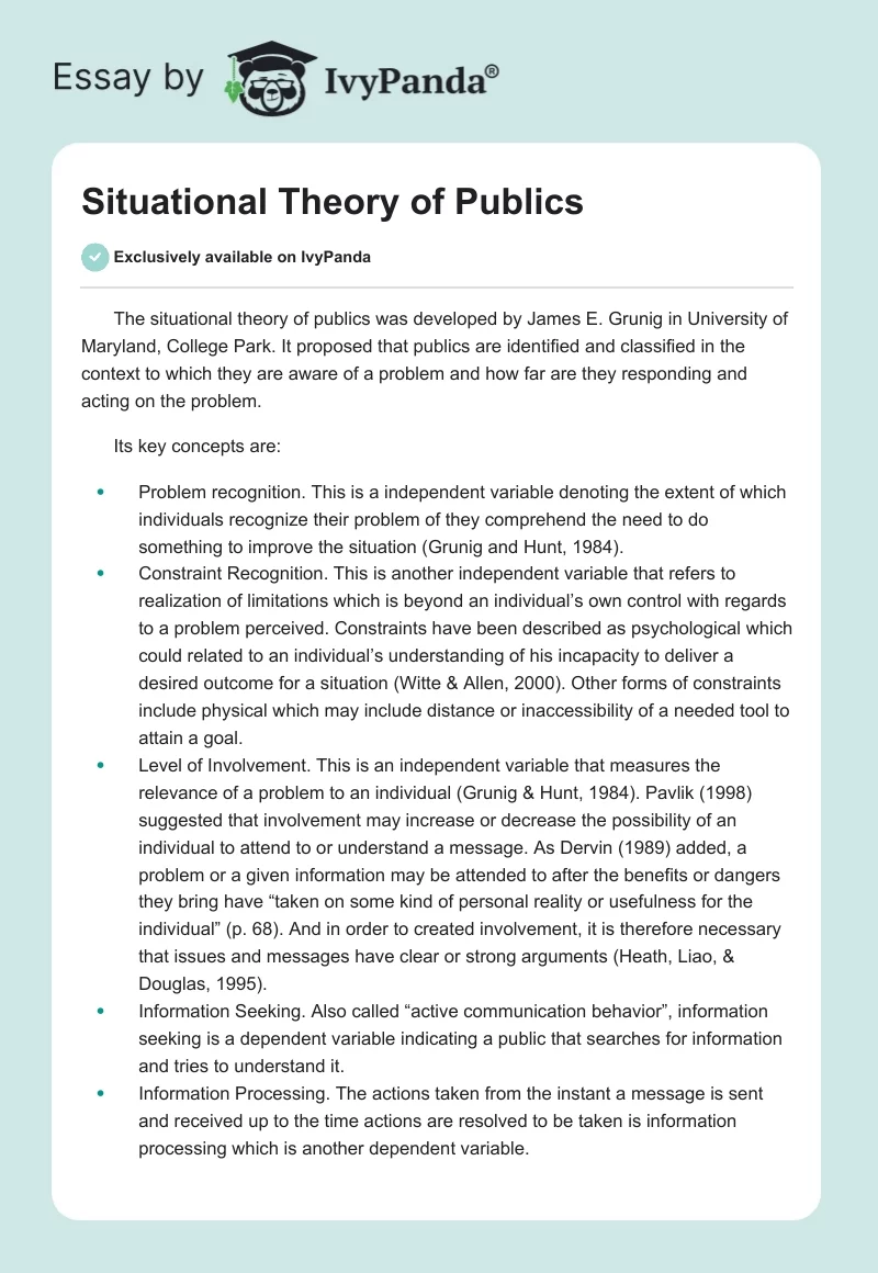Situational Theory of Publics. Page 1