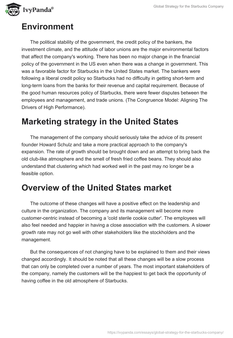 Global Strategy for the Starbucks Company. Page 2