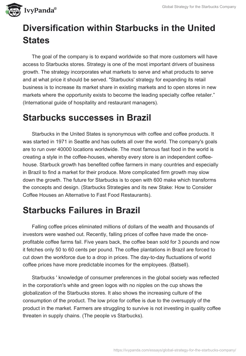 Global Strategy for the Starbucks Company. Page 3