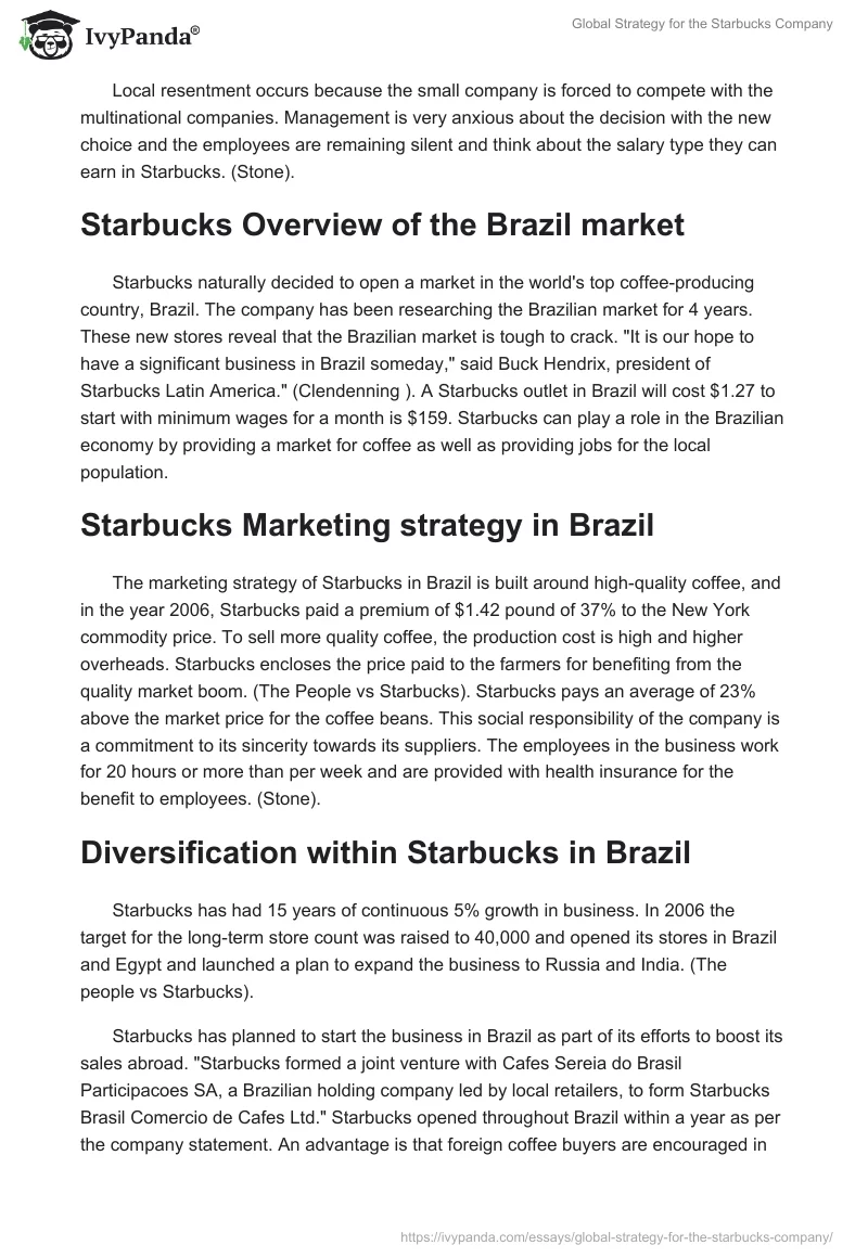 Global Strategy for the Starbucks Company. Page 4