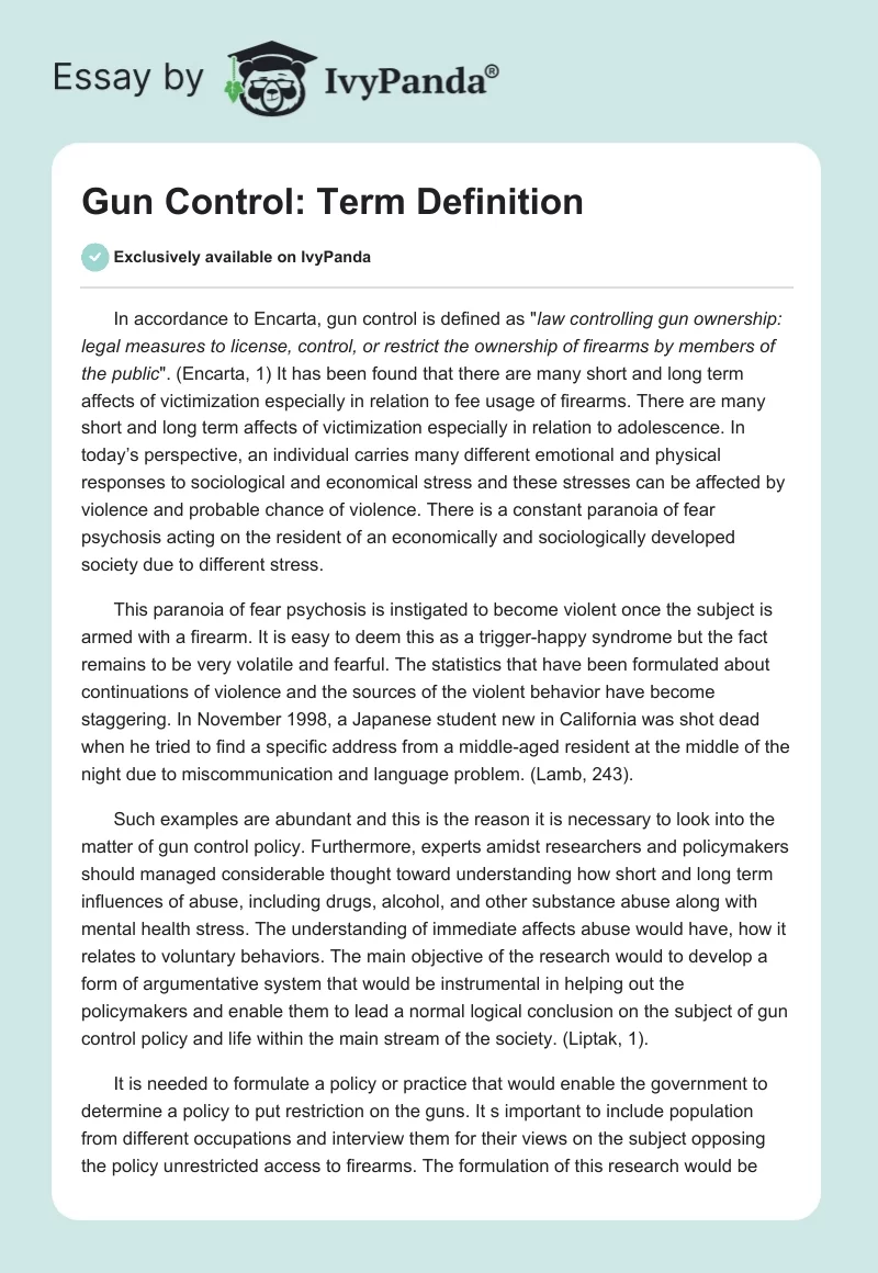 Gun Control: Term Definition. Page 1