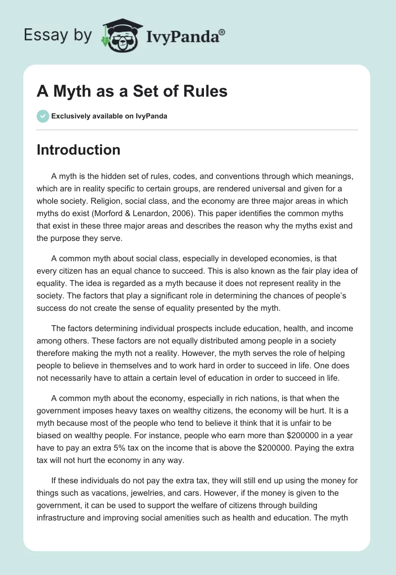 A Myth as a Set of Rules. Page 1