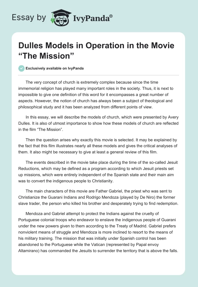Dulles Models in Operation in the Movie “The Mission”. Page 1
