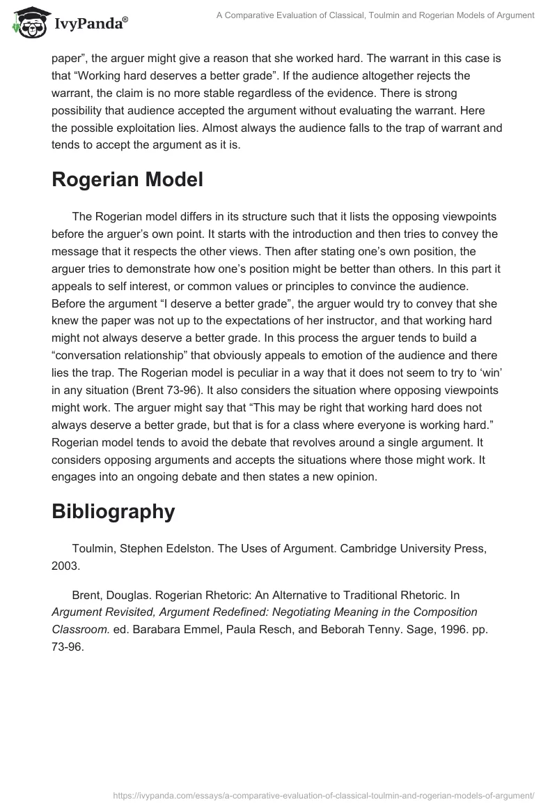 A Comparative Evaluation of Classical, Toulmin and Rogerian Models of Argument. Page 2