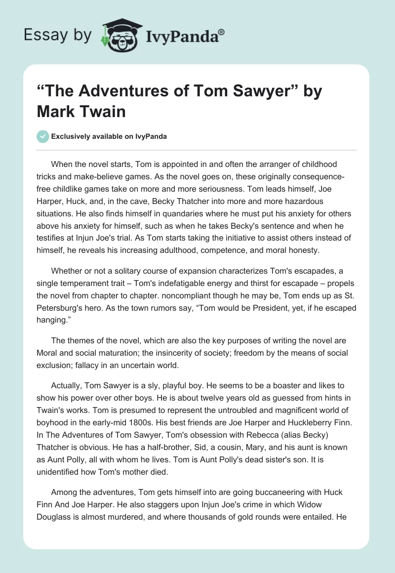“The Adventures of Tom Sawyer” by Mark Twain. Page 1