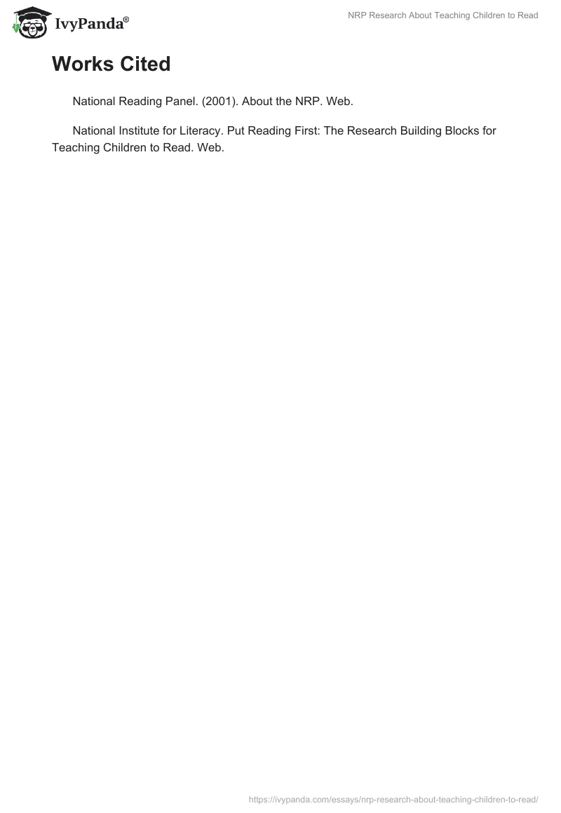 NRP Research About Teaching Children to Read. Page 3