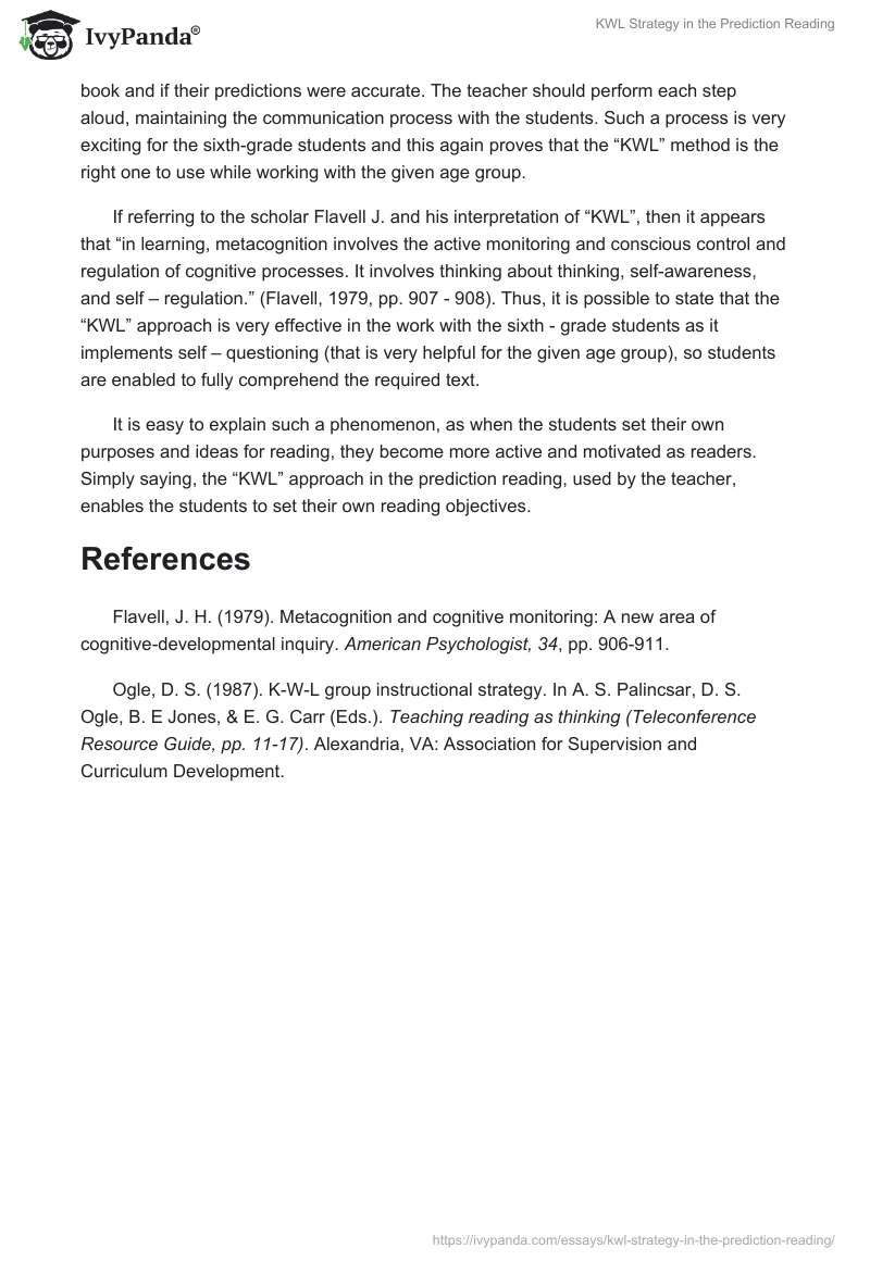 KWL Strategy in the Prediction Reading. Page 2