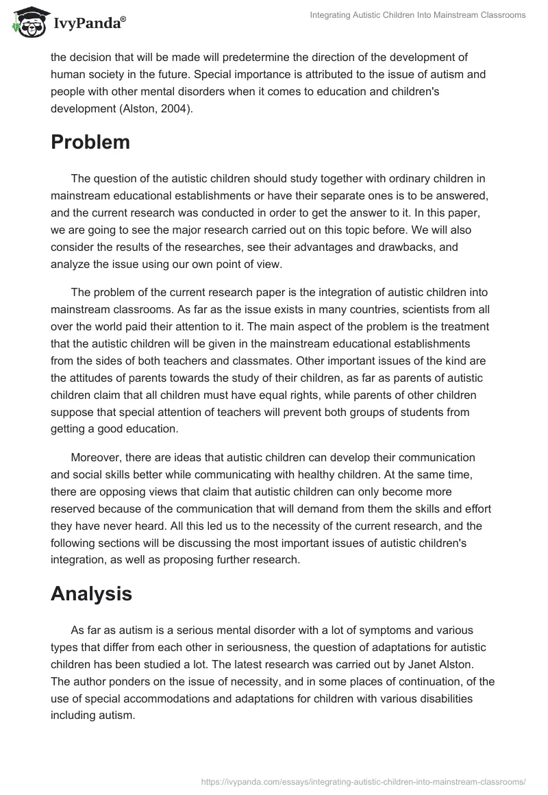 Integrating Autistic Children Into Mainstream Classrooms. Page 2