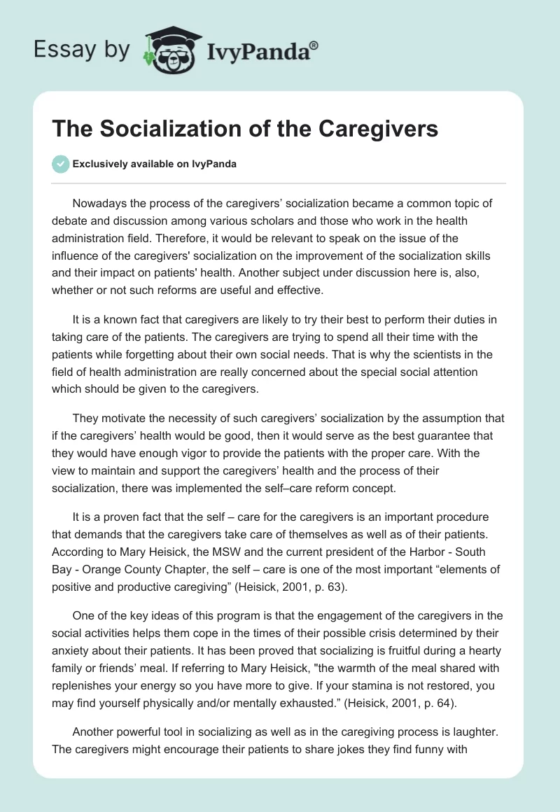 The Socialization of the Caregivers. Page 1