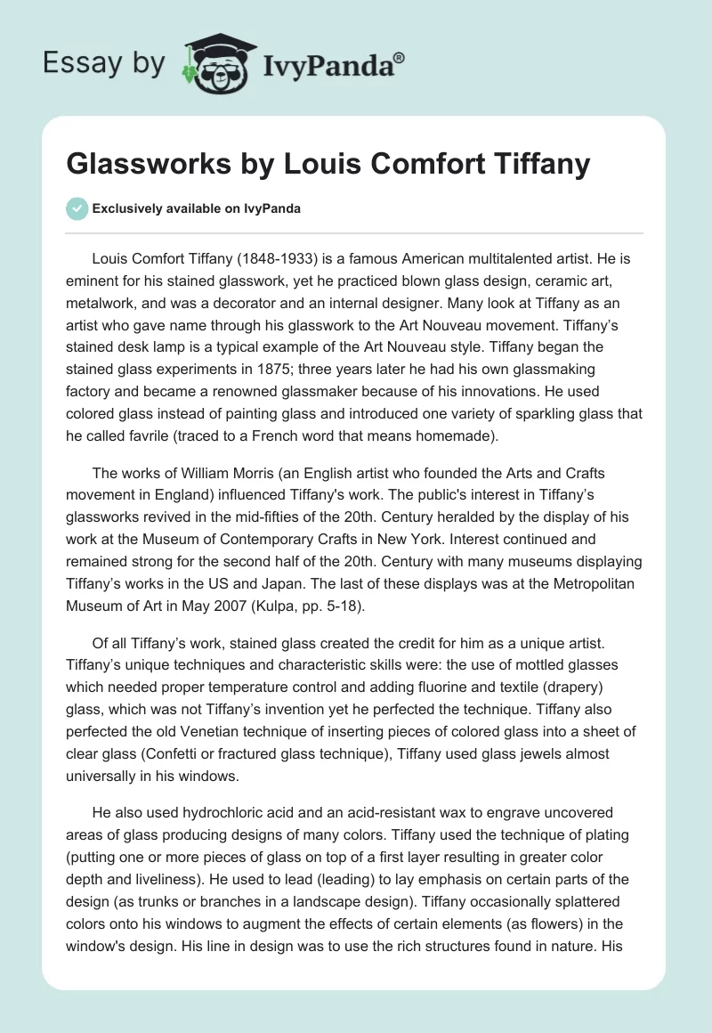 "Glassworks" by Louis Comfort Tiffany. Page 1