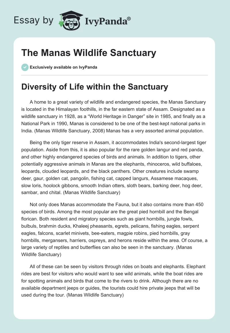 The Manas Wildlife Sanctuary. Page 1
