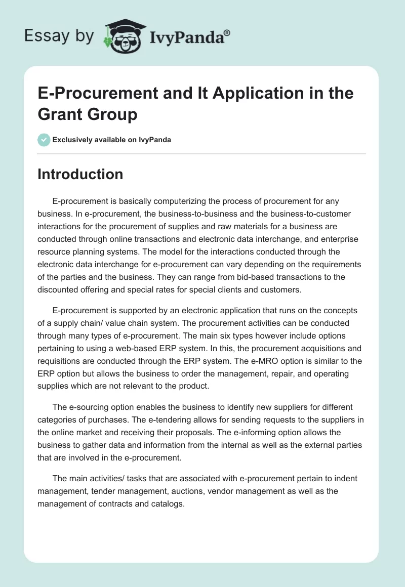 E-Procurement and It Application in the Grant Group. Page 1