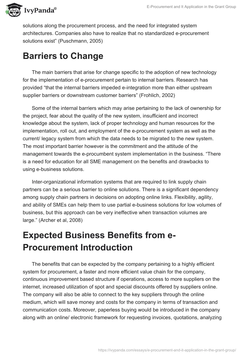 E-Procurement and It Application in the Grant Group. Page 4