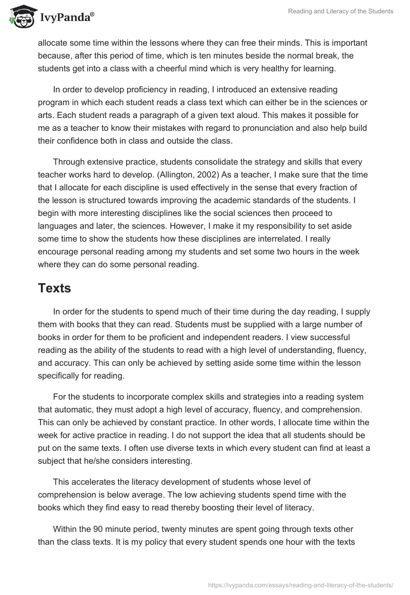 Reading and Literacy of the Students. Page 2