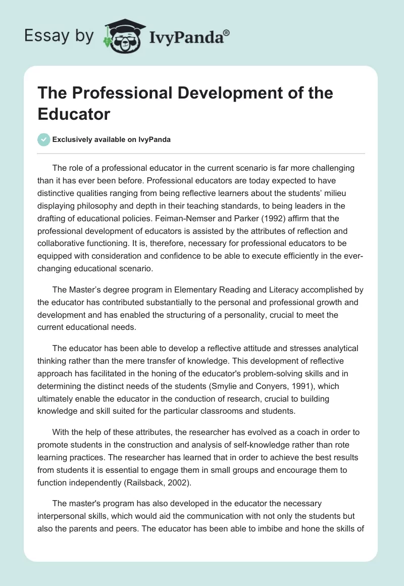 The Professional Development of the Educator. Page 1