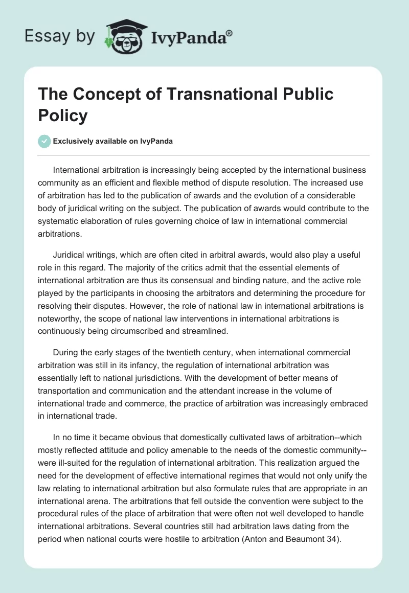 The Concept of Transnational Public Policy. Page 1