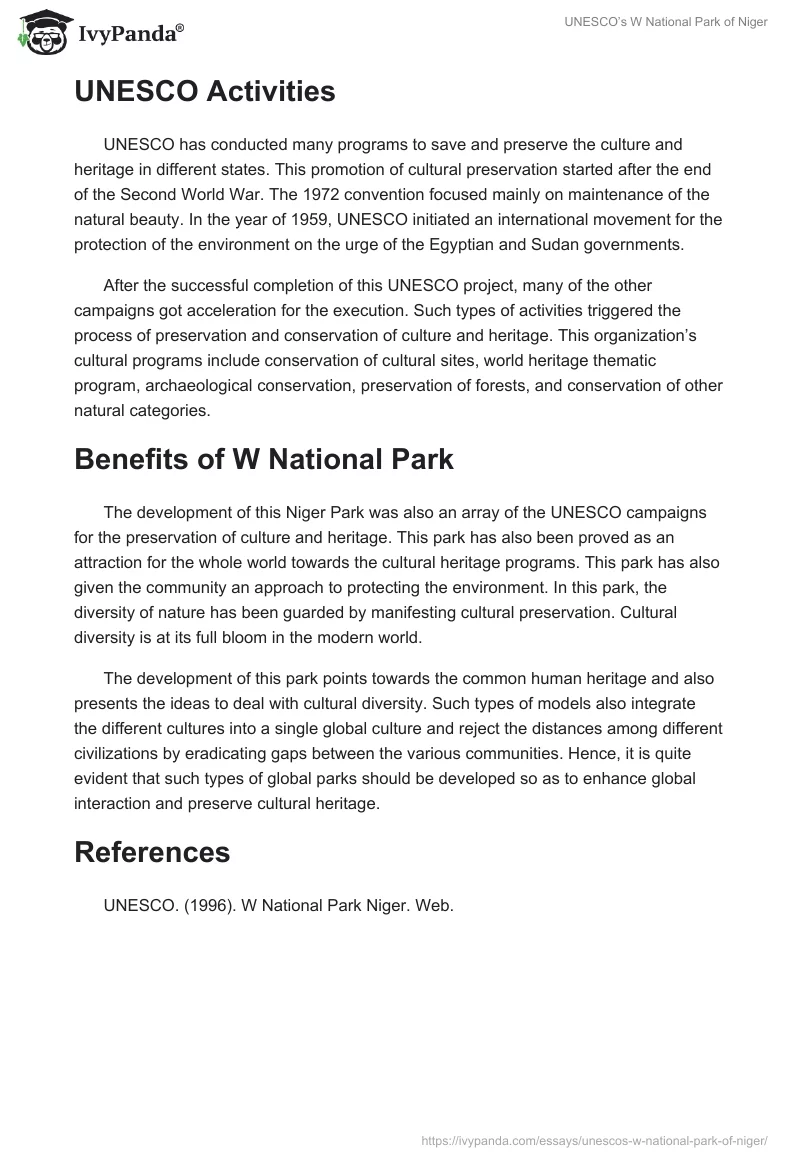 UNESCO’s W National Park of Niger. Page 2