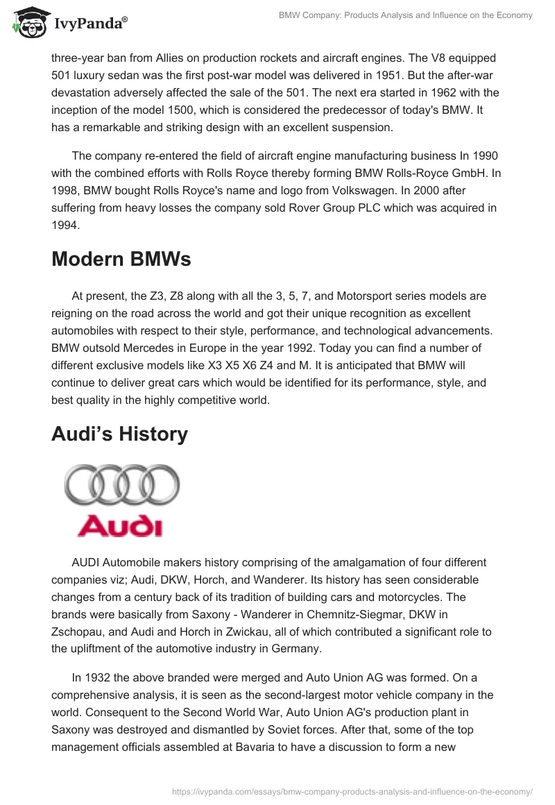 BMW Company: Products Analysis and Influence on the Economy. Page 3