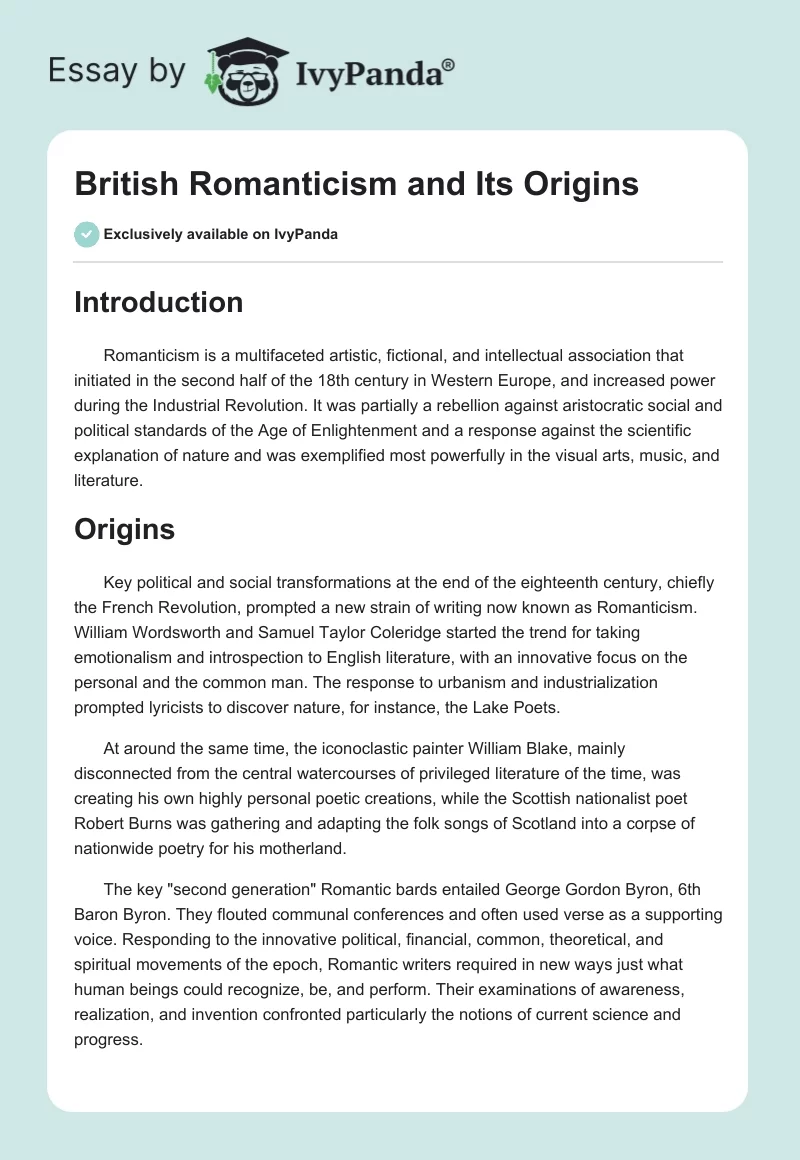 British Romanticism and Its Origins. Page 1