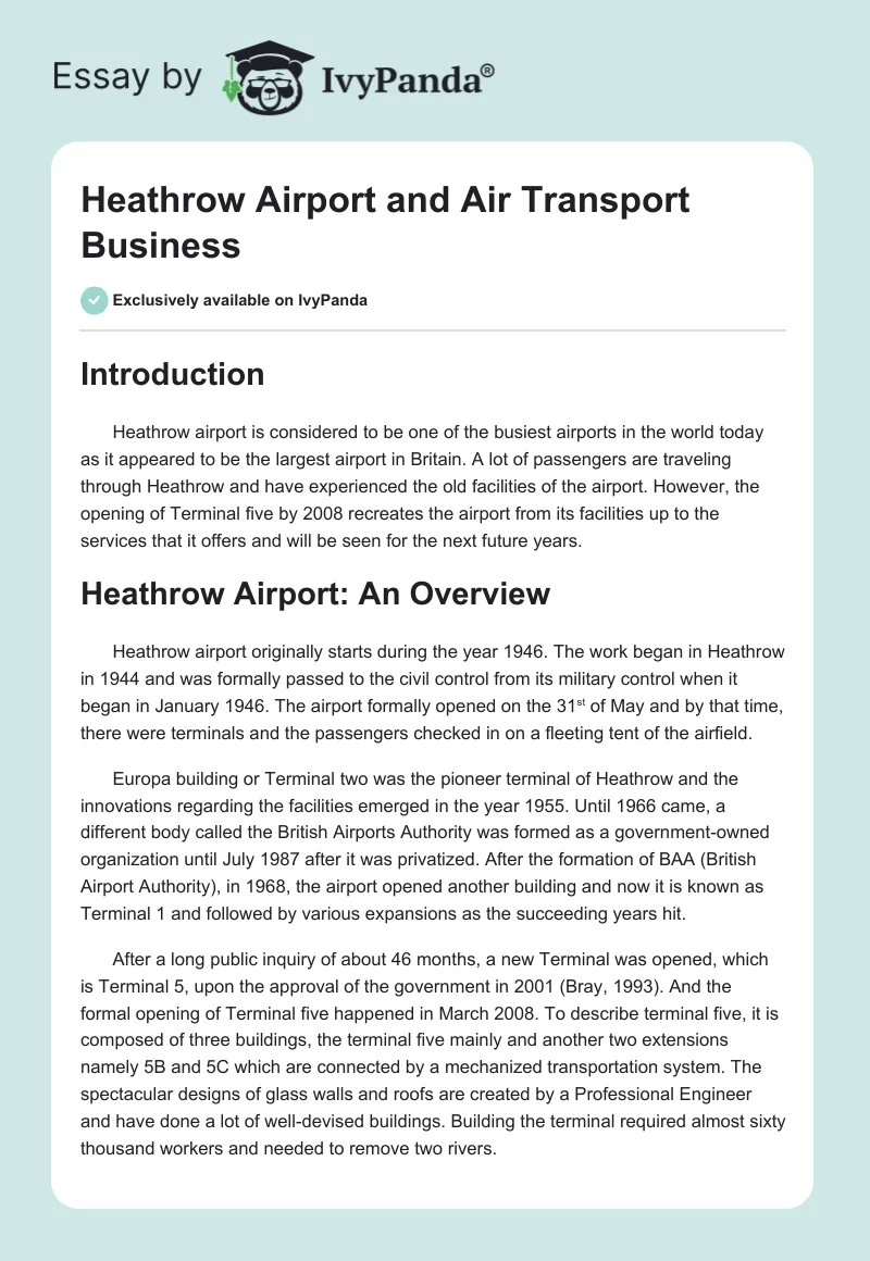 Heathrow Airport and Air Transport Business. Page 1