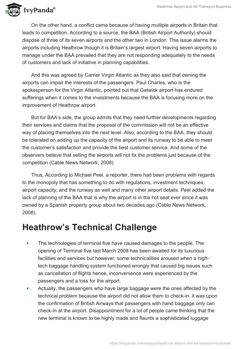 Heathrow Airport and Air Transport Business. Page 2