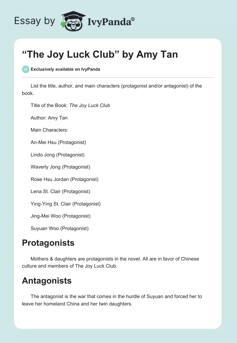 “The Joy Luck Club” by Amy Tan. Page 1