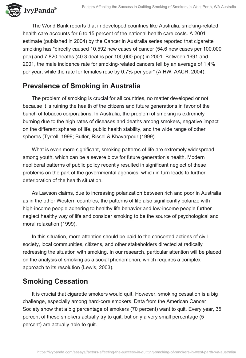 Factors Affecting the Success in Quitting Smoking of Smokers in West Perth, WA Australia. Page 2