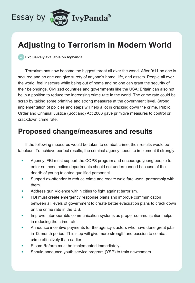 Adjusting to Terrorism in Modern World. Page 1