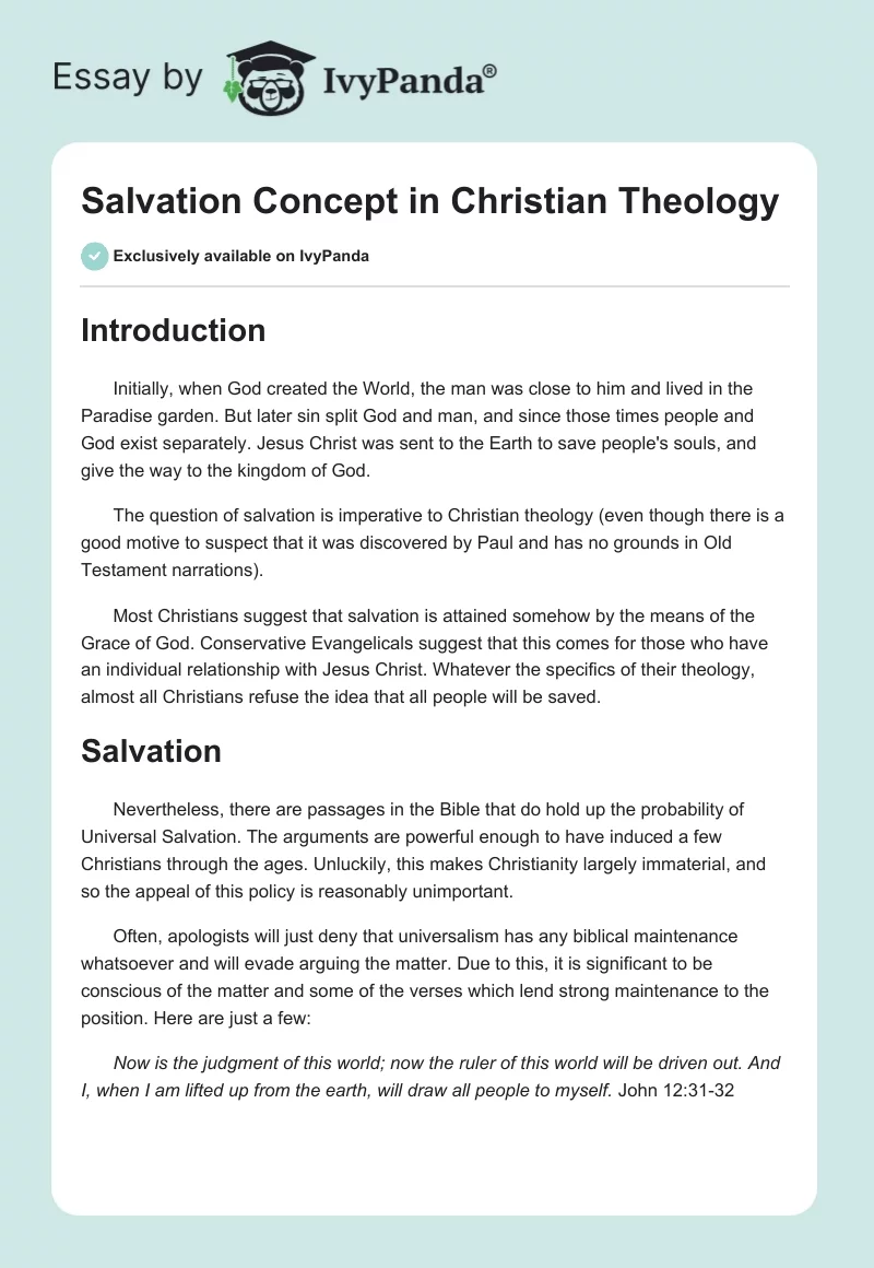 Salvation Concept in Christian Theology. Page 1
