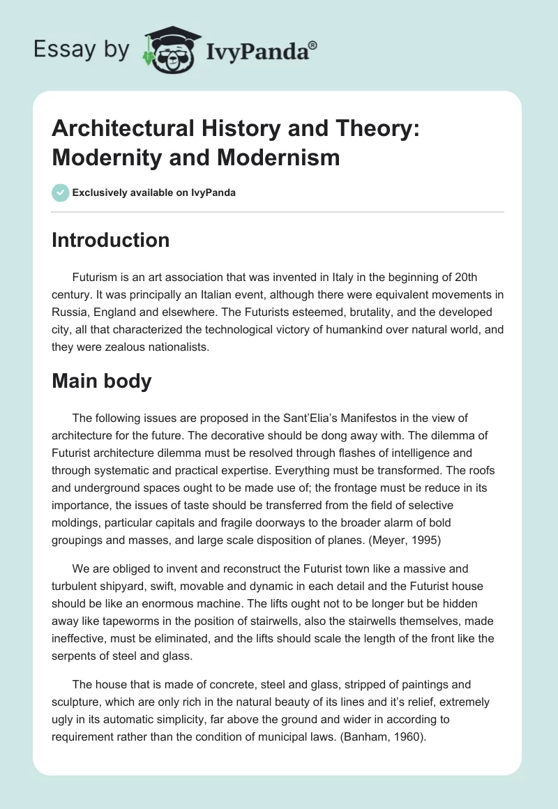 Architectural History and Theory: Modernity and Modernism. Page 1