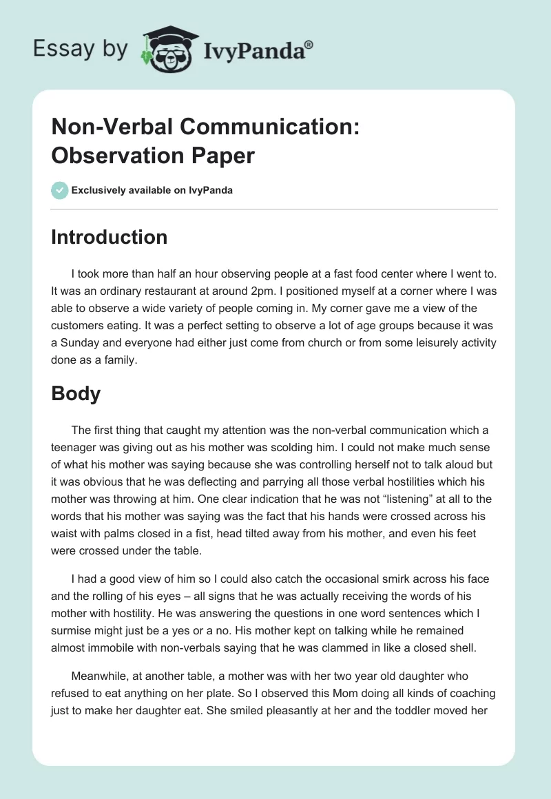 Non-Verbal Communication: Observation Paper. Page 1