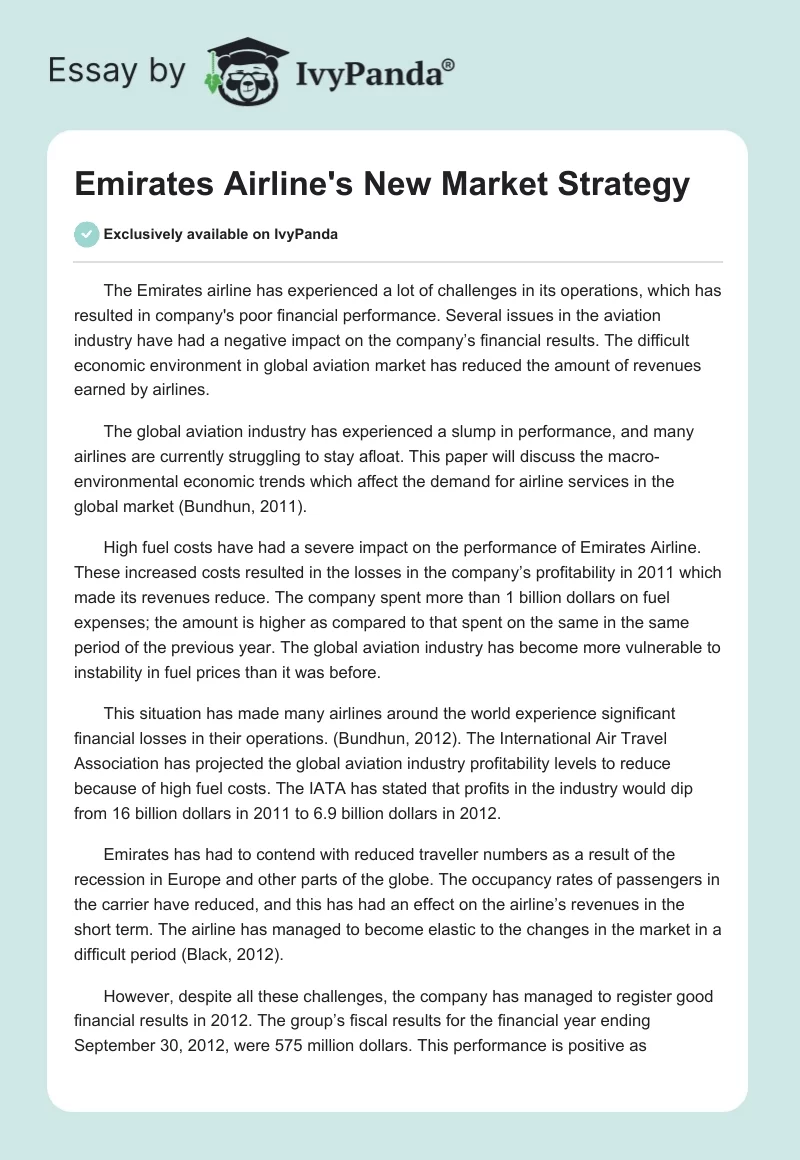 Emirates Airline's New Market Strategy. Page 1