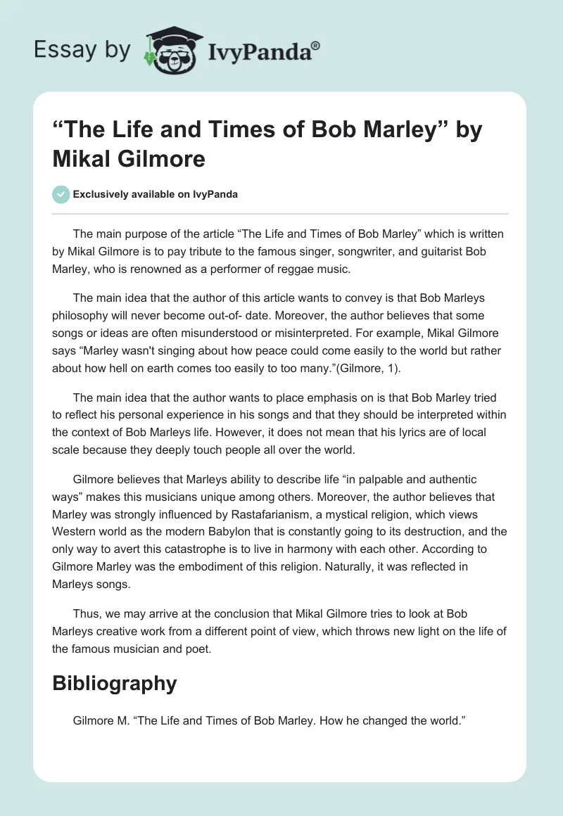 “The Life and Times of Bob Marley” by Mikal Gilmore. Page 1