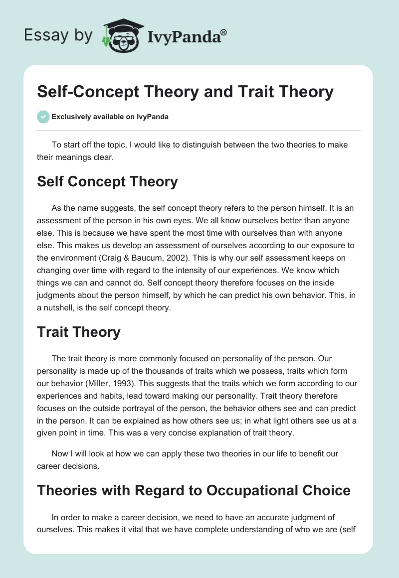 Self-Concept Theory and Trait Theory. Page 1