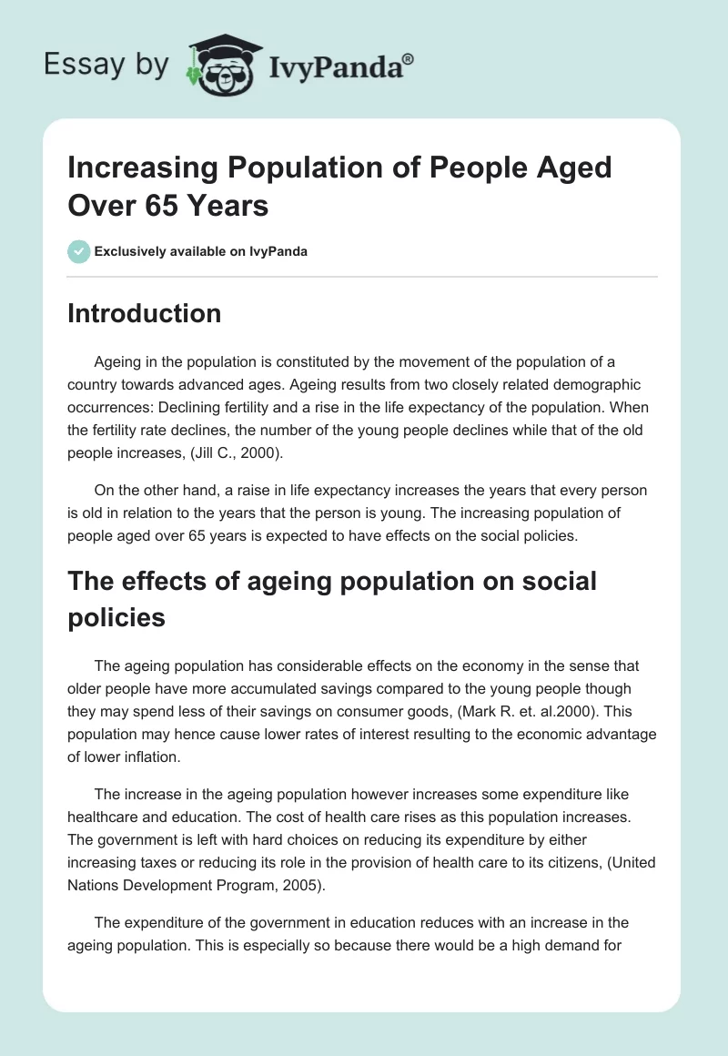 Increasing Population of People Aged Over 65 Years. Page 1