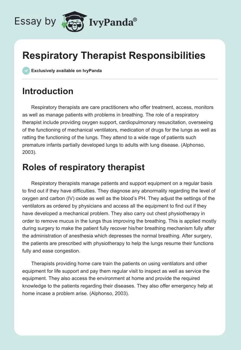 Respiratory Therapist Responsibilities. Page 1