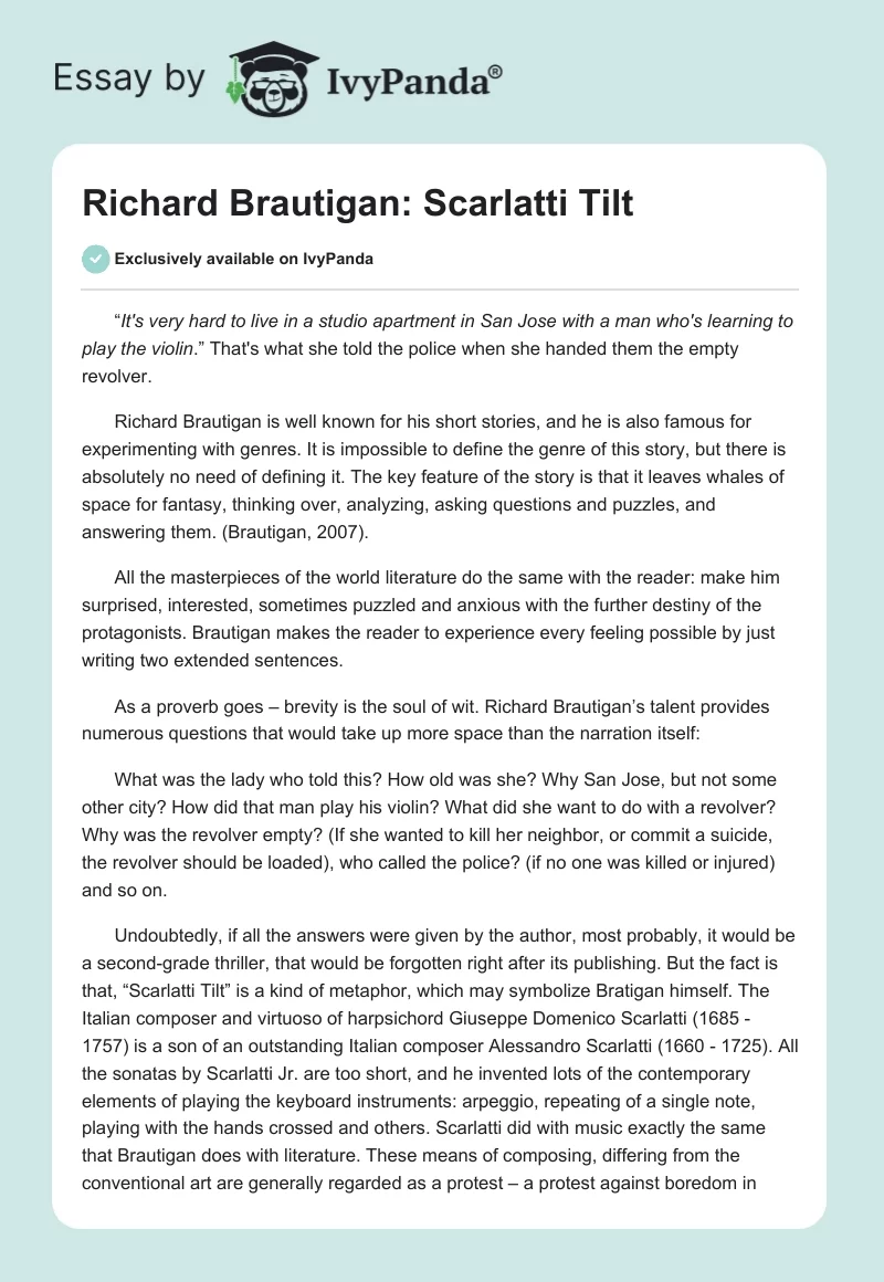 Richard Brautigan: Scarlatti Tilt. Page 1
