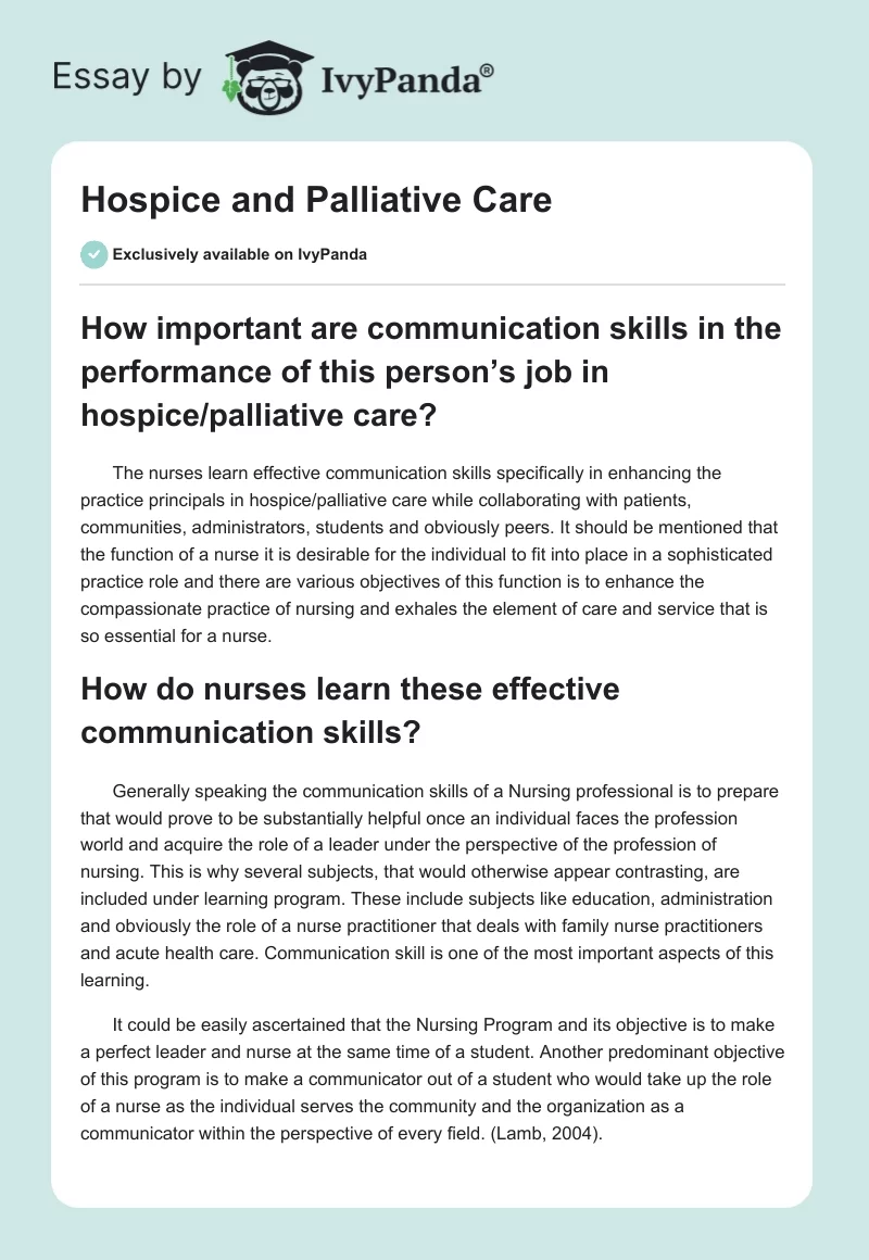 Hospice and Palliative Care. Page 1