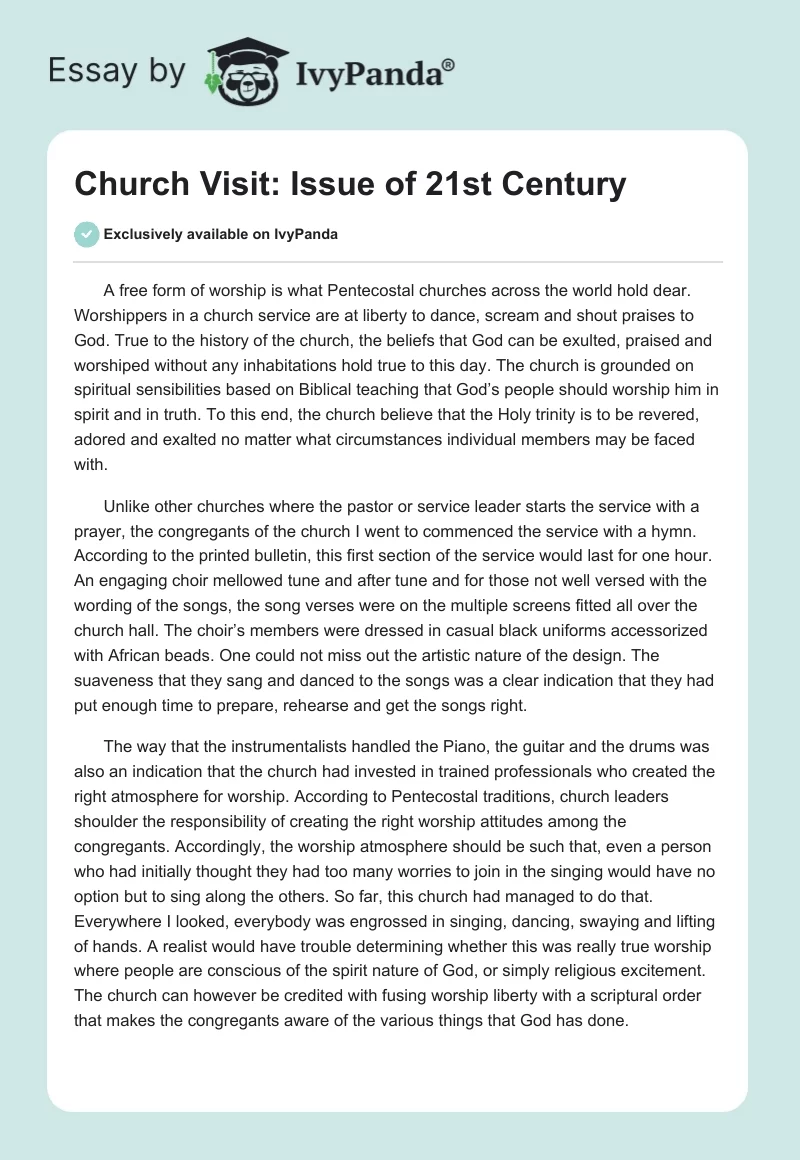 Church Visit: Issue of 21st Century. Page 1