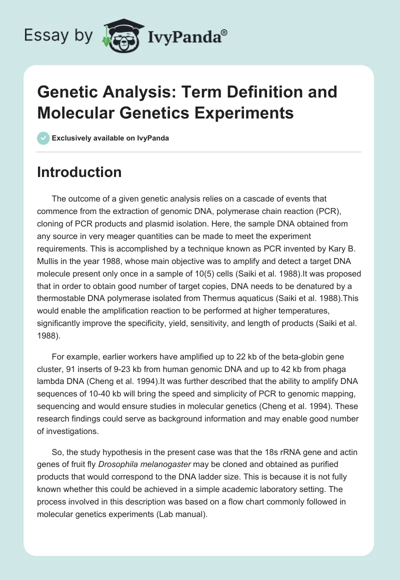Genetic Analysis: Term Definition and Molecular Genetics Experiments. Page 1